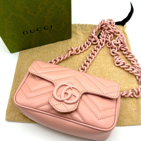 Gucci Calfskin Matelasse Monochrome GG Marmont Chain Belt Bag Perfect Pink - Picture 10 of 16